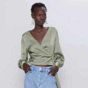 Zara satin sage green blouse - small